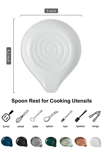 Spoon Rest Kitchen Spoon Holder for Stove Top Ceramic Spoon Rest (White)
