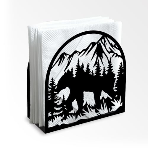 Forest Mountain Decorative Black Metal Napkin Holder for Table