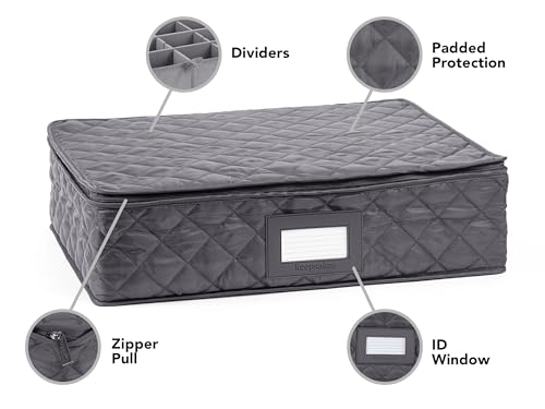 Flatware Storage Case with Removable Trays (Slate Quilted Polyester / 15.5 x 11.5 x 3.5)