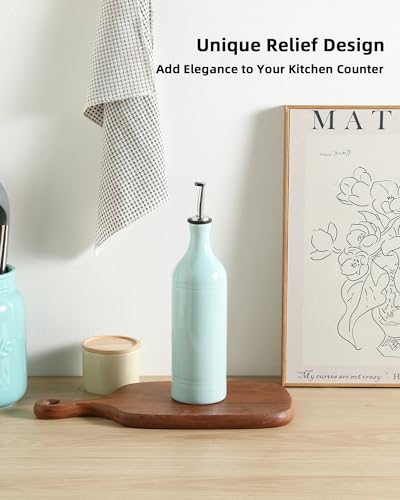 Sweejar Large Ceramic Olive Oil Dispenser Bottle (24 oz, Set of 1 / Light Blue)