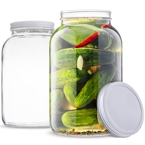 Set of 3 One Gallon Large Glass Jar with Lid (White Lid / 1 Gallon)
