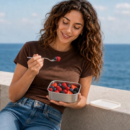 Flexibento Leak proof Stainless Steel Snack Containers with Silicone Lids (B-Pink Set of Two Snack Containers: 2*14 OZ)