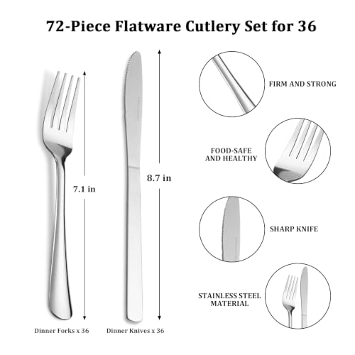 72 Pieces Stainless Steel forks and knives Dinner Flatware Set (72PCS Dinner Forks+ Dinner Knife)