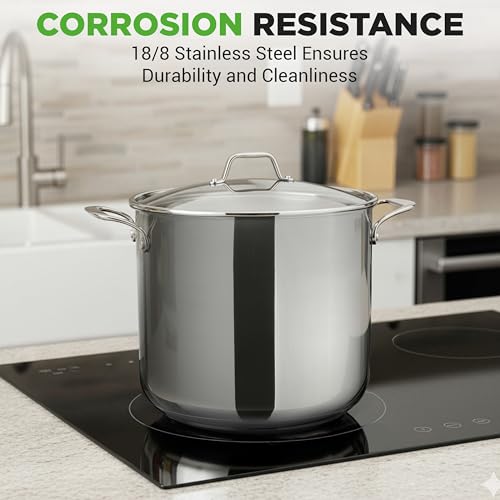 15 Quart Stainless Steel Stock Pot with Tempered Glass Lid