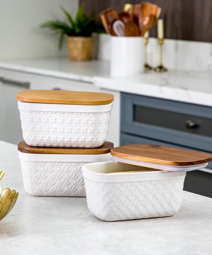 Ceramic Butter Dish with Wood Lid for Countertop