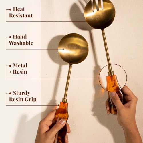 Resin Metal Salad Servers (12 x 3 inches / Brownish Hue)