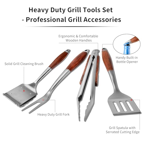 Heavy Duty Grilling Accessories Rose Wooden BBQ Grilling Tools Set (Grill Set - 3)