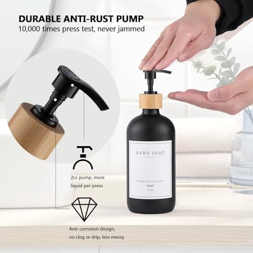 Black Glass Soap Dispenser (Black Bottle + 14 Labels + Funnel + Tray)