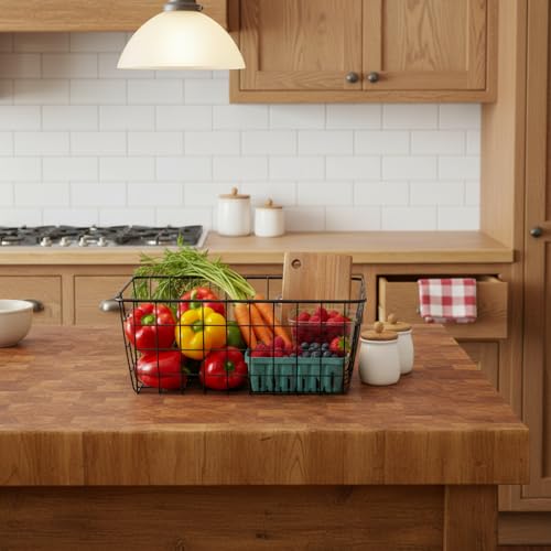 Kitchen Black Wire Baskets for organizing Farmhouse Decor Metal Food Storage Organizer (Black / 4 Pack Small)