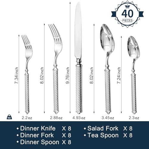 Silverware Set for 8 (40-Piece / Silver)