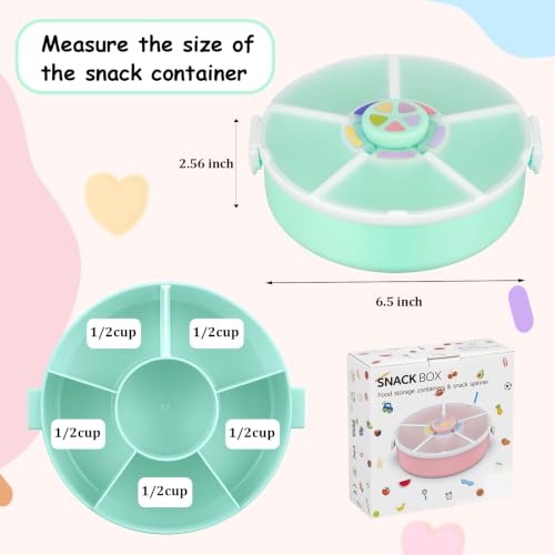 Kids Reusable Rotating Snack Container with 5 Separate Compartments (Green)