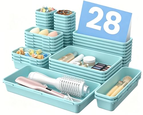 Military Grade】 Drawer Organizer for Vanity Bathroom Makeup Desk (Blue)