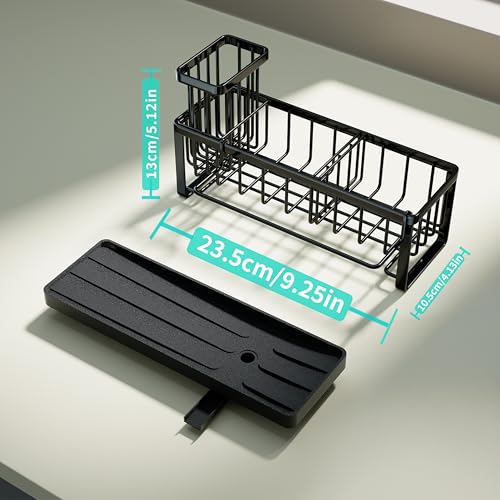 Sponge Holder for Kitchen Sink (Black / with Dishcloth Holder)