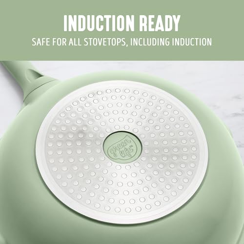 Nonstick 12” 5QT (12" Deep Skillet with Lid / Sage Green)