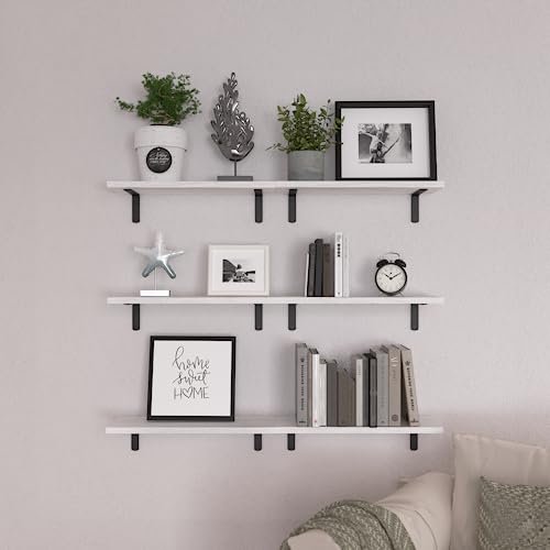 Floating Shelves Set of 6 for Wall Decor & Storage (16.5 Inch / White)