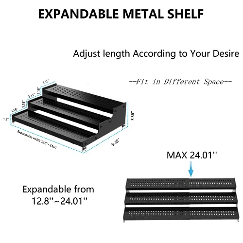 Expandable Spice Rack organizer with 3 (Black / 2 PACKS/BLACK)