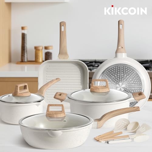 16Pcs Ceramic Pots and Pans Set Non Stick (Ceramic White / 16 Piece)