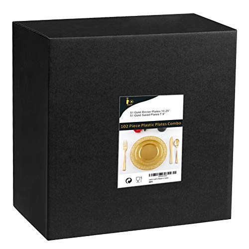 102 PCS Brown Gold Plastic Plates (102 Pieces / Solid Gold)