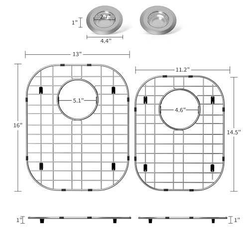 2Pack Stainless Steel Sink Protector Grid 13"x16" and 11.2"x14.5" (2Pack-13''x16''&11.2''x14.5''/Rear Drain)