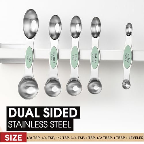 Stainless Steel Magnetic Measuring Spoons Set of 8 (Pistachio / 1-Pack)