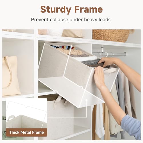 Linen Closet Storage Bins (Beige（Cotton-linen） / 19" L x 13 ¼" W x 11" H)