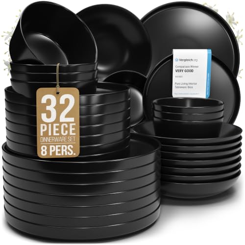 32 Piece Black Dinnerware Sets for 8 (Matte Black / Set for 8 (32pcs))