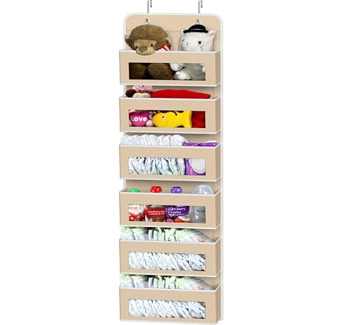 6 Clear Window Pocket Over Door Hanging Organizer (6 Pockets / Beige)