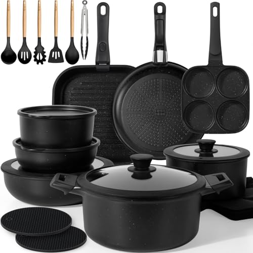 30 Piece Nonstick Pots and Pans Set (Black / 30 Pack)