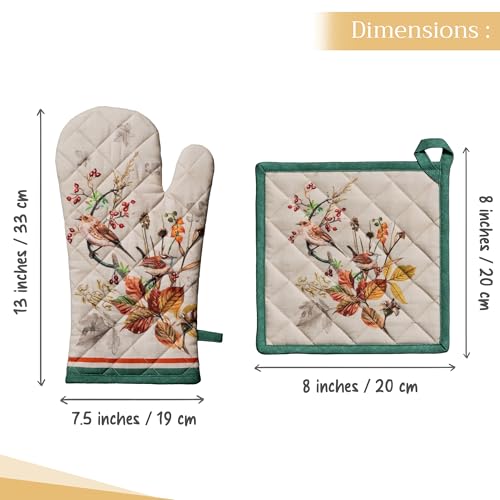 100% Cotton Oven Mitt & Pot Holder Set (053 - Recolte / 7.5" x 13" & 8" x 8" (Oven Mitt & Pot Holder))