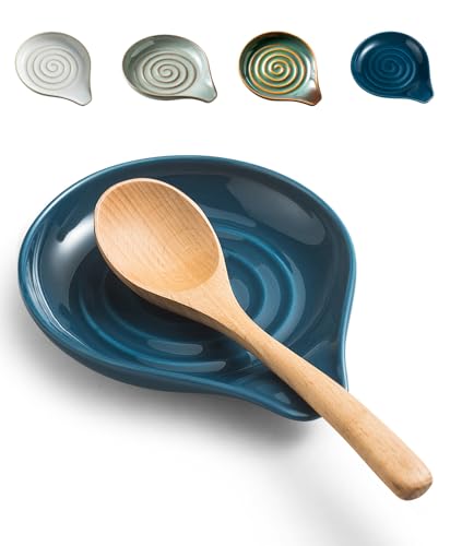 Spoon Rest Ceramic Spoon Holder for Stove Top (1.Blue)