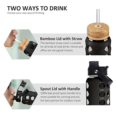 Glass Water Bottle (Black / 32 Ounces)