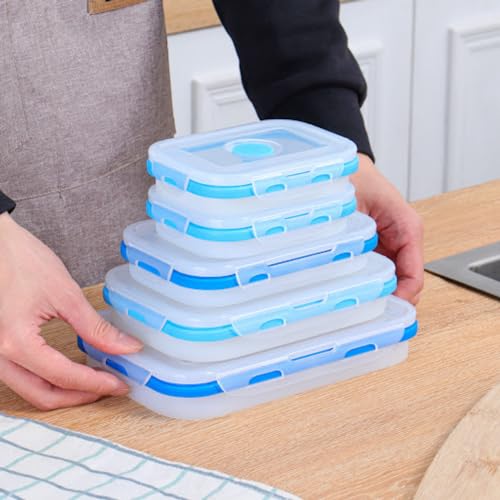Collapsible Food Storage Containers with Lids (Blue-Assorted Sizes 5pc)