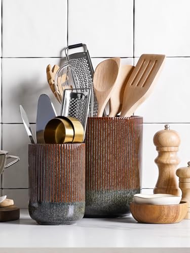 Utensil Holder for Kitchen Counter (Olive Brown Marble)