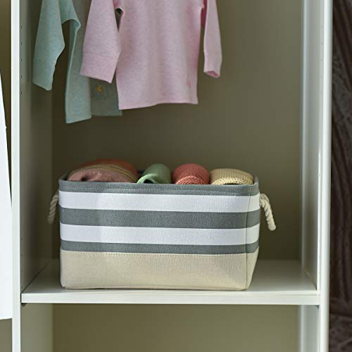 Storage Basket Fabric Basket with Handles Dog Toy Basket Cloth Storage Bin Shelf Basket Decorative Storage Basket Shoe Basket Gift Basket (Grey&White Stripes / Large - 15.7Lx11.8Wx8.3H)