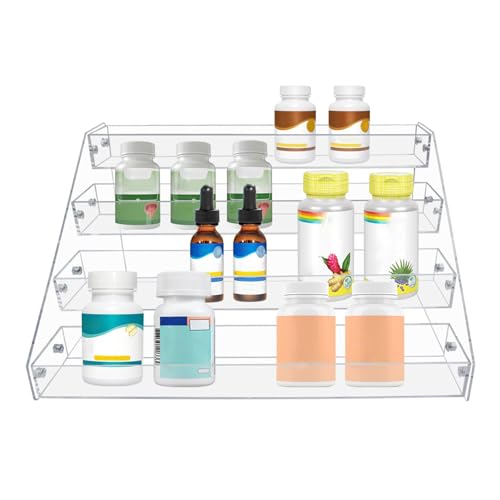 4 Tier Clear Acrylic Spice Rack Organizer for Cabinet Countertop