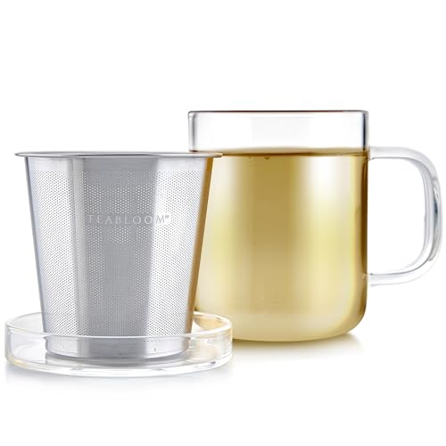 Premium Borosilicate Glass Mug with Stainless Steel Loose Leaf Tea Infuser and Lid (8 fl oz)