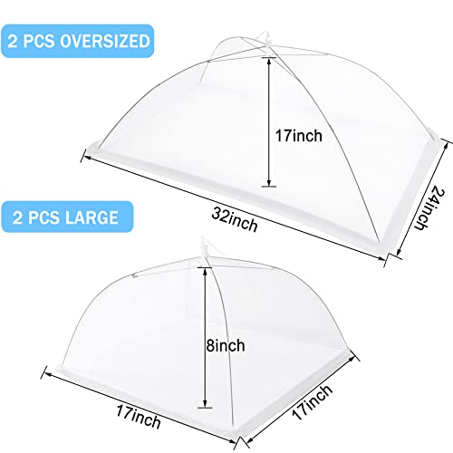 4Pcs Mesh Food Cover Tent Umbrella Pop Up Outside Outdoor Party Net (32"x24" 17"x17")