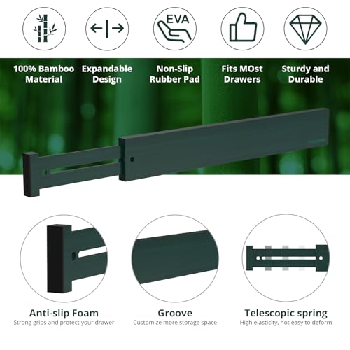 Expandable Bamboo Drawer Dividers (Dark Green)
