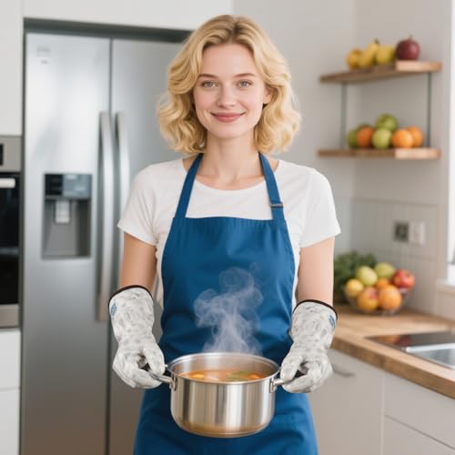 Heat Resistant Gloves Food Grade Oven Mitts Liquid Silicone with Nylon Line Reusable Waterproof for Women Handle Hot Food White Small (Small)