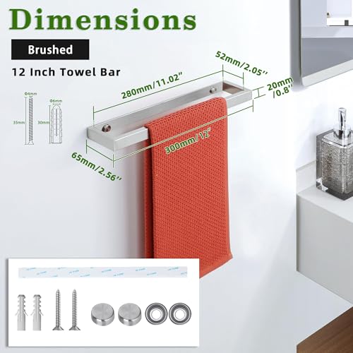 Hand Towel Holder Towel Bar for Bathroom Wall Mounted 12 Inch (Brushed / 12-Inch)