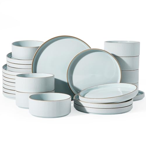 Stoneware Dinnerware Sets for 8 (Light Blue / Service for 8)