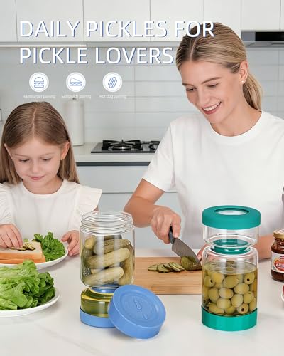 Pickle Jar with Strainer Flip (04-Lake Blue&Peacock Blue / 37oz 2pcs)