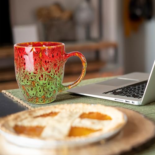 16oz Ceramic Coffee Mug Tea Cup with Handle Novelty Mug for Office and Home (Red & Green-1)