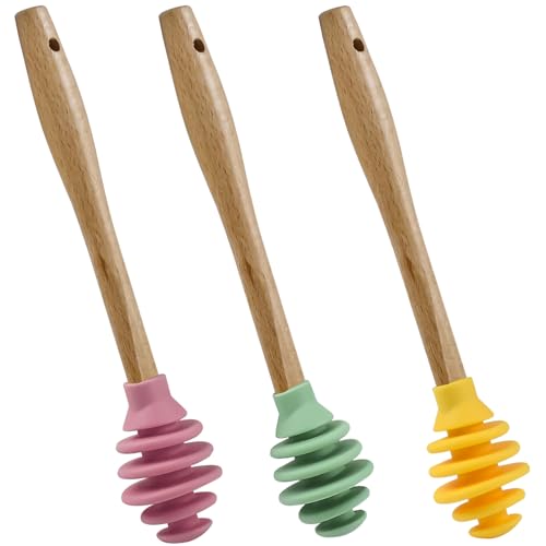 3 Pack Silicone Honey Dipper Sticks (Yellow/Pink/Green)