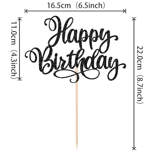 1 PCS Happy Birthday Cake Topper Glitter Happy Birthday Cake Pick Bunting Decor for Anniversary Celebrating Happy Birthday Party Cake Decorations Supplies Black