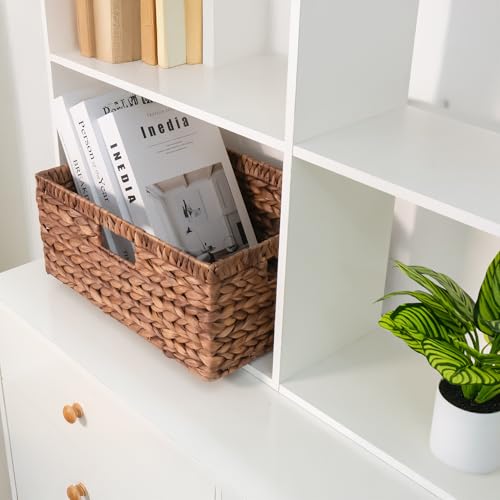 KOKODO Pack 1 COLORED Large Rectangular Water Hyacinth Wicker Storage Basket with Handles and Built (Dark Brown / Large Set 1 15"Lx11"W)