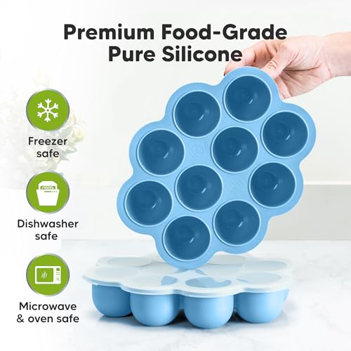 Silicone Food Freezer Trays with Lid (Misty Blue)