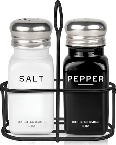 Farmhouse Salt and Pepper Shakers Set with Holder by Brighter Barns (2 Count)