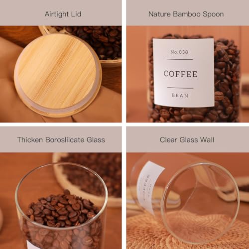 6 Pack Borosilicate Glass Storage Jars with Bamboo Lids + 132 Pre