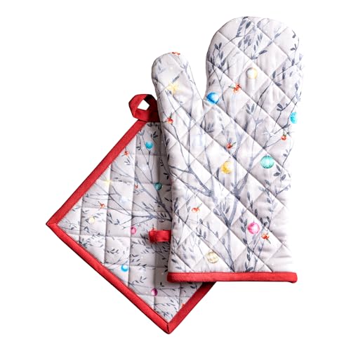 100% Cotton Oven Mitt & Pot Holder Set (111 - Fairy Christmas / 7.5" x 13" & 8" x 8" (Oven Mitt & Pot Holder))